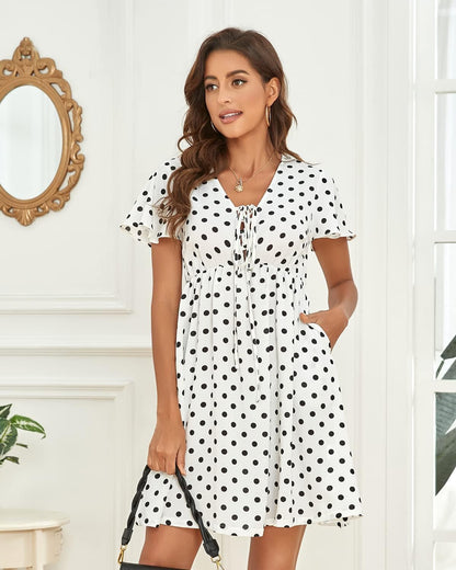 Women'S Summer Smocked Midi Dress Ditsy Floral Print Casual a Line Square Neck Short Puff Sleeve Dress