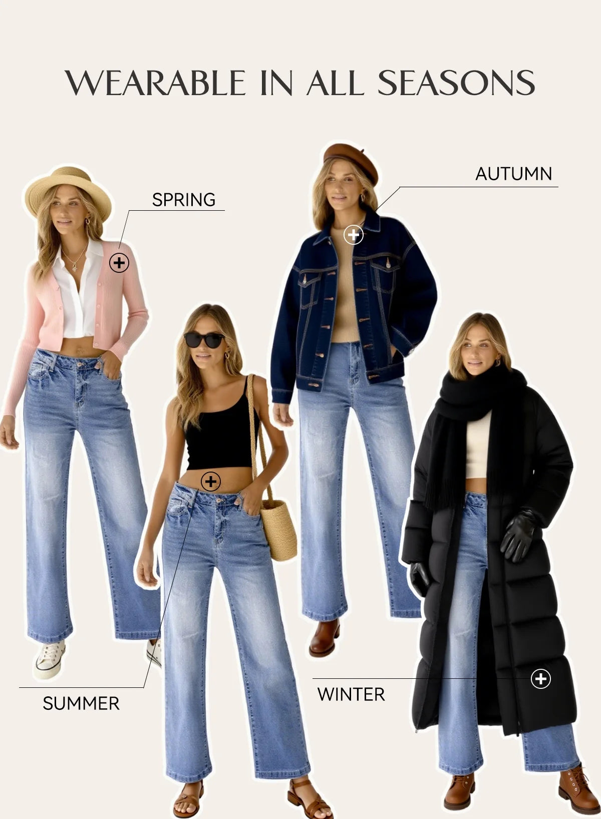 Wide Leg Jeans for Women Casual Loose Stretch Denim Pants Fashion Retro High Rise Wide-Leg Jean Trousers with Pockets US Size 4