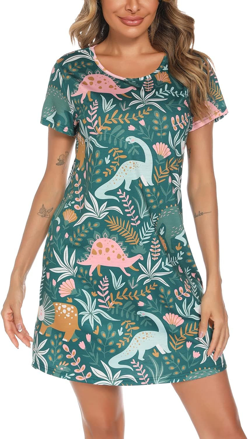 Women'S Nightgown Cute Sleep Shirt Short Sleeve Night Shirt Teen Sleepwear