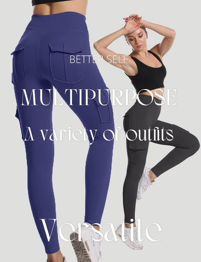 Cargo Leggings with Pockets for Women High Waisted Yoga Workout Lounge Pants XS-2XL