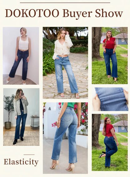 Wide Leg Jeans for Women Casual Loose Stretch Denim Pants Fashion Retro High Rise Wide-Leg Jean Trousers with Pockets US Size 4