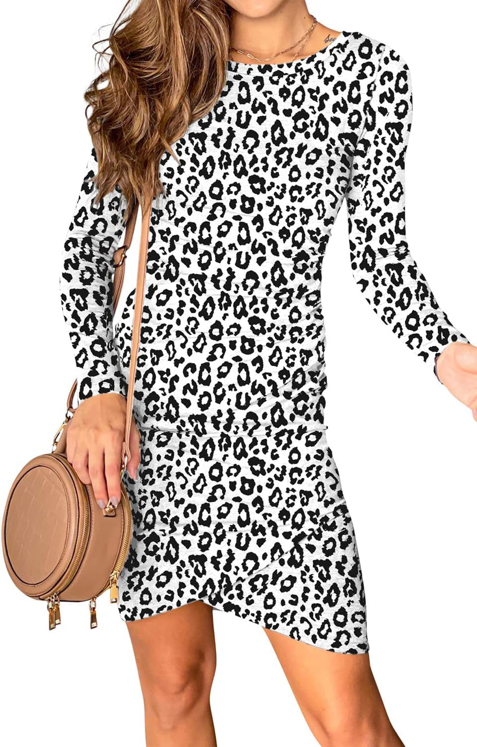 Women 2023 Long Sleeve Elegant Ruched Bodycon Wrap Casual Irregular Hem Short Dress