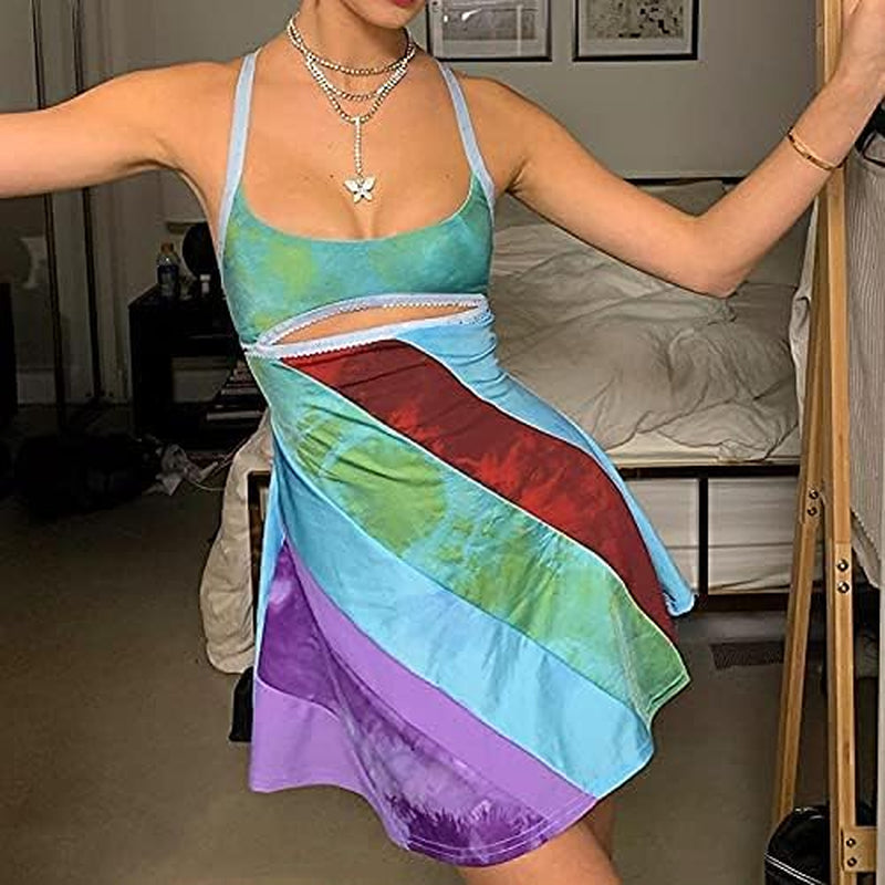 Women Sexy Halter Neck Bodycon Mini Dress Y2K Sleeveless Backless Dress Summer Club Party Sundress E-Girl Streetwear Colorful