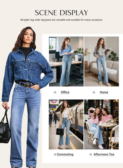 Wide Leg Jeans for Women Casual Loose Stretch Denim Pants Fashion Retro High Rise Wide-Leg Jean Trousers with Pockets US Size 4