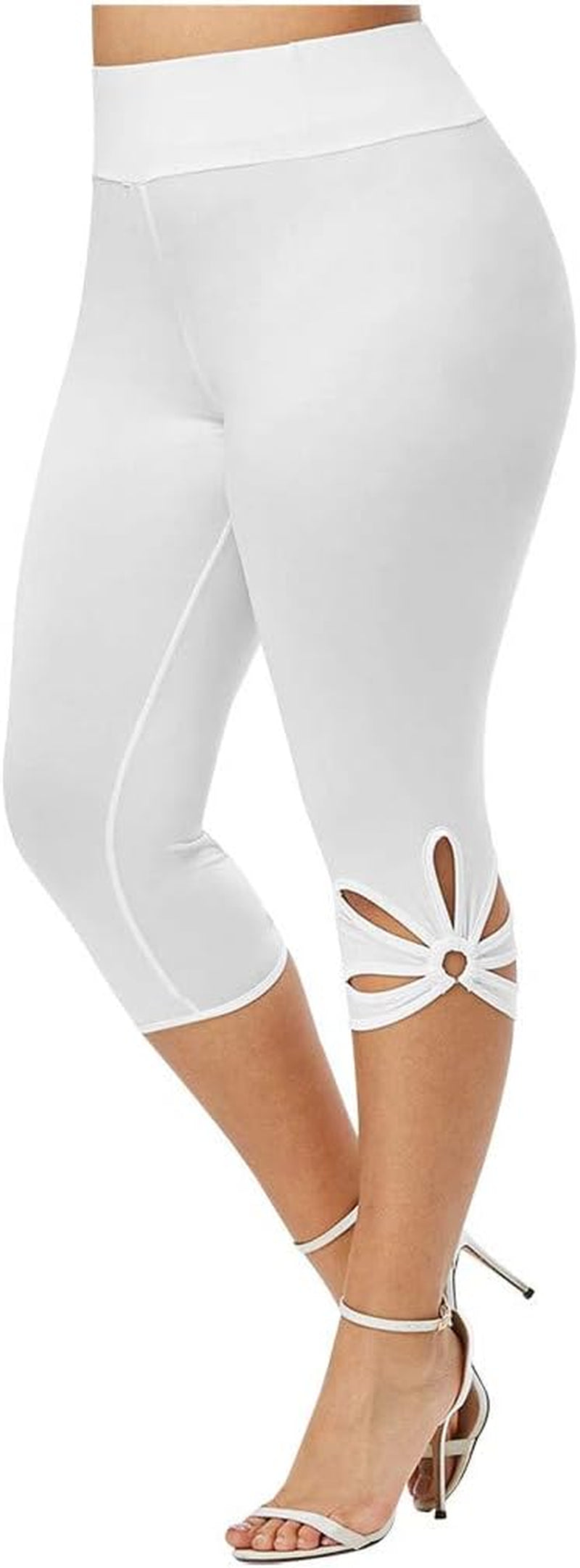 Yoga Capris plus Size Leggings for Women, 4X-5X High Waisted Hollow Design Summer Solid Hollow Elastic Waist Casual Sport Sweatpants Trousers