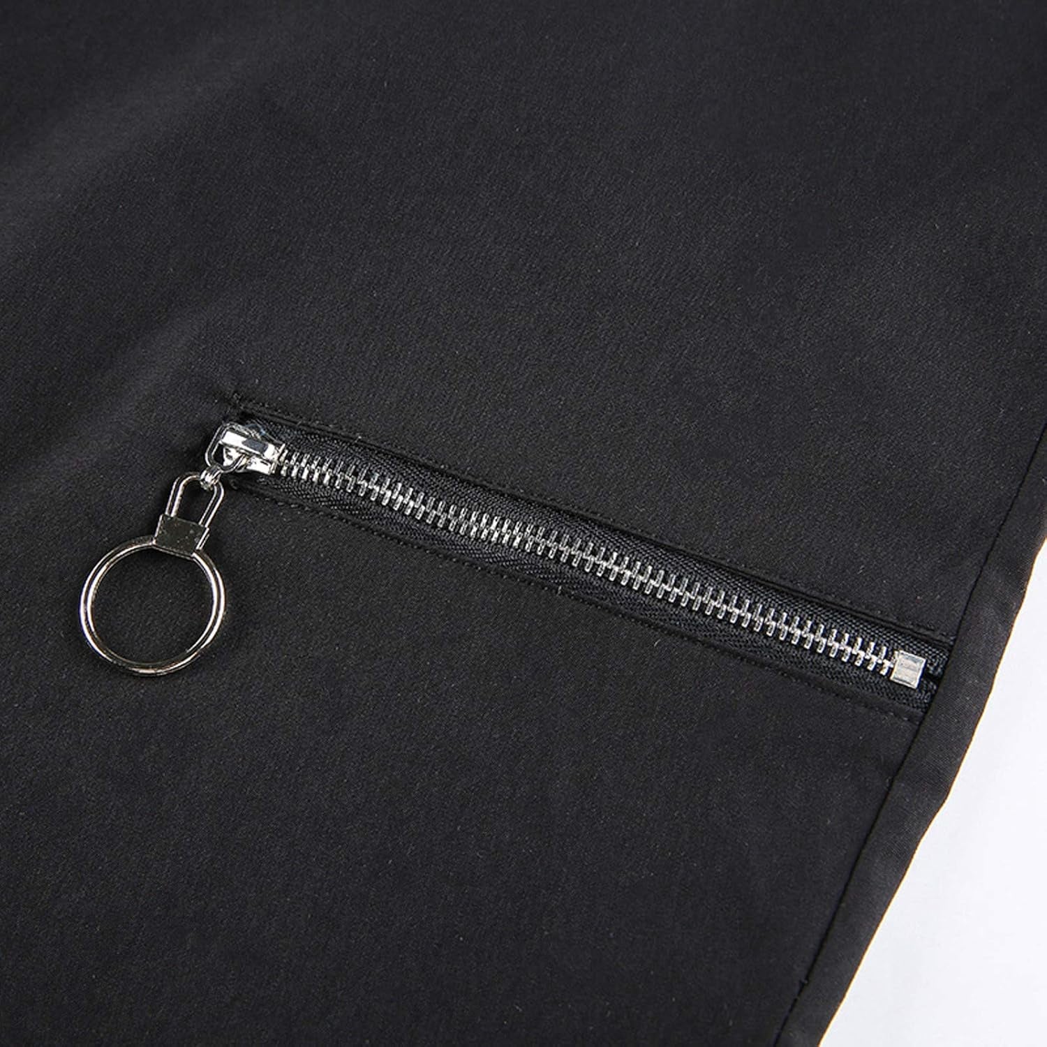 Womens High Waisted Cargo Pants Hollow Punk Pants Pockets Casual Loose Combat Twill Trousers with Belt (Black, L)