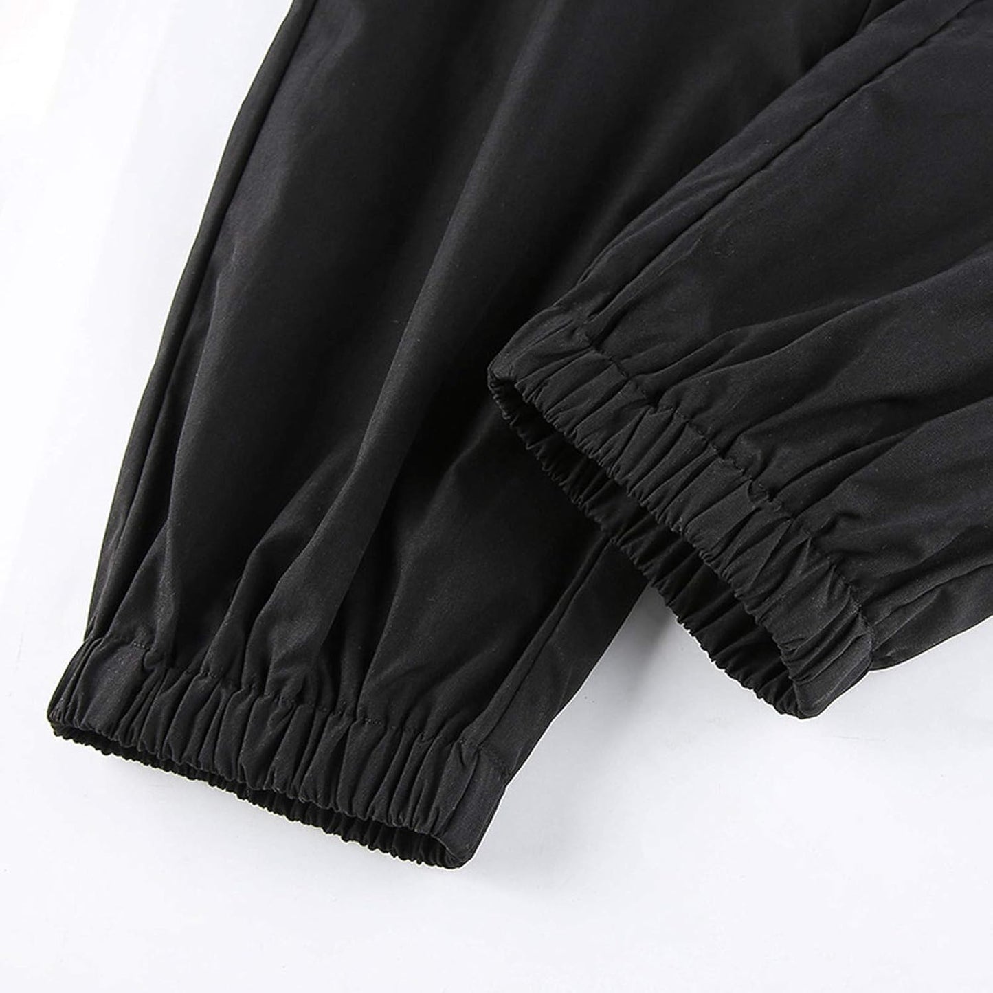 Womens High Waisted Cargo Pants Hollow Punk Pants Pockets Casual Loose Combat Twill Trousers with Belt (Black, L)