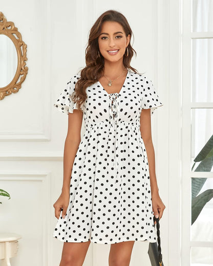Women'S Summer Smocked Midi Dress Ditsy Floral Print Casual a Line Square Neck Short Puff Sleeve Dress