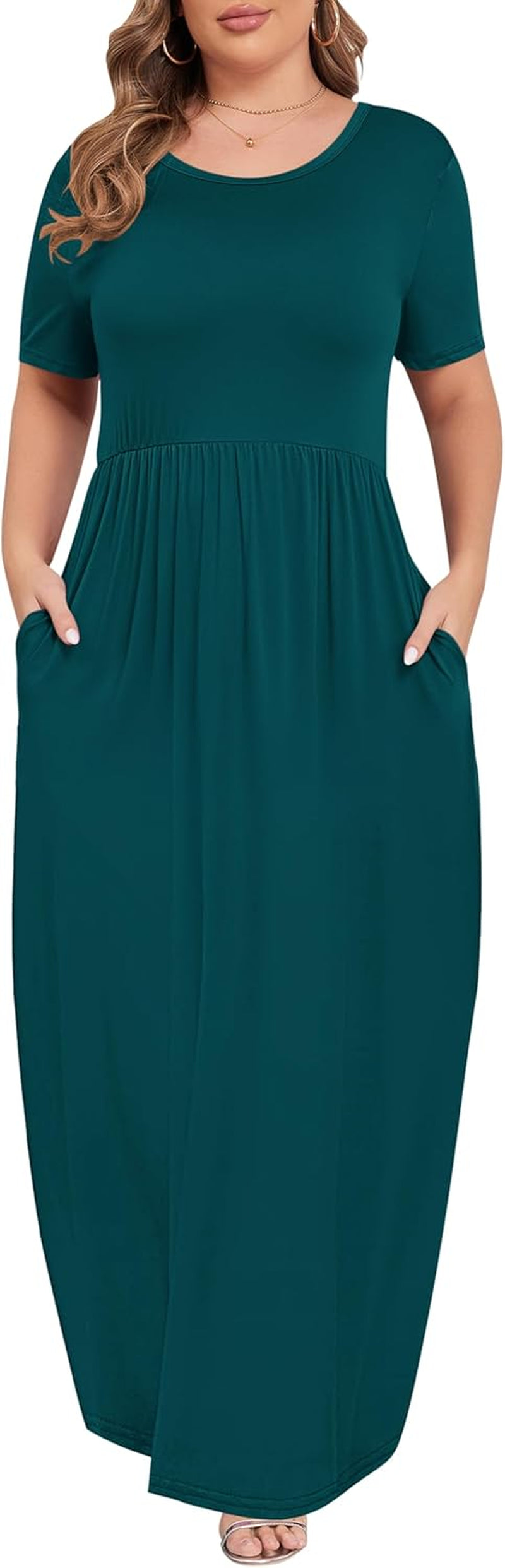 Women’S plus Size Maxi Dresses for Curvy Women Summer Casual Short Sleeve 2025 Long Dress 14W-26W