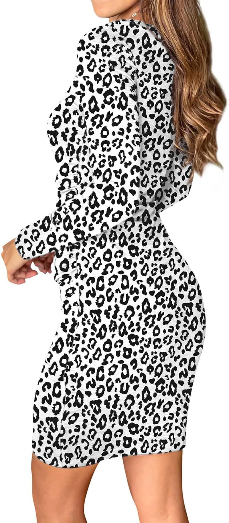 Women 2023 Long Sleeve Elegant Ruched Bodycon Wrap Casual Irregular Hem Short Dress