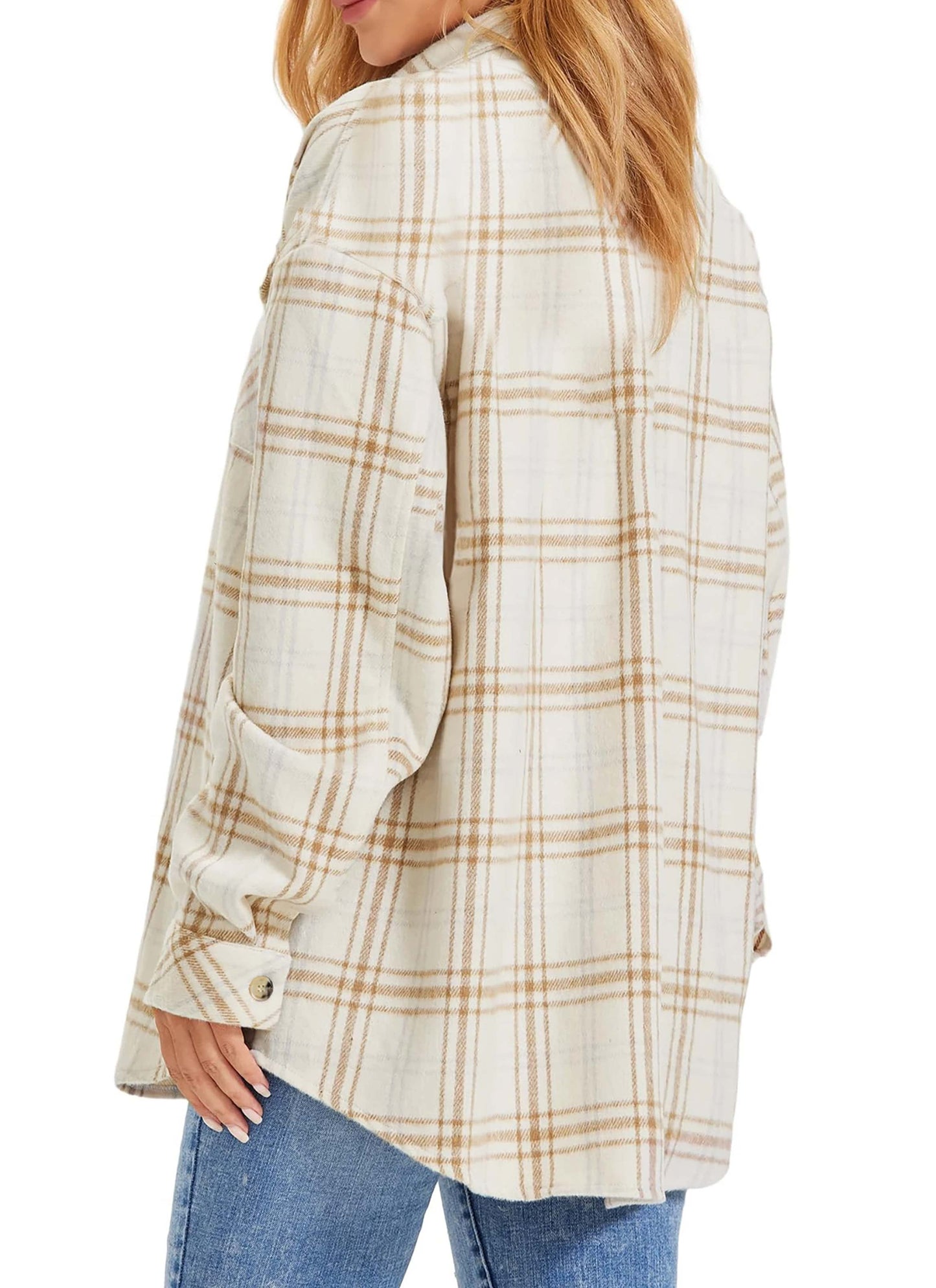 Womens Plaid Shirts Flannel Shacket Jacket Long Sleeve Button down Shirts Blouses Tops