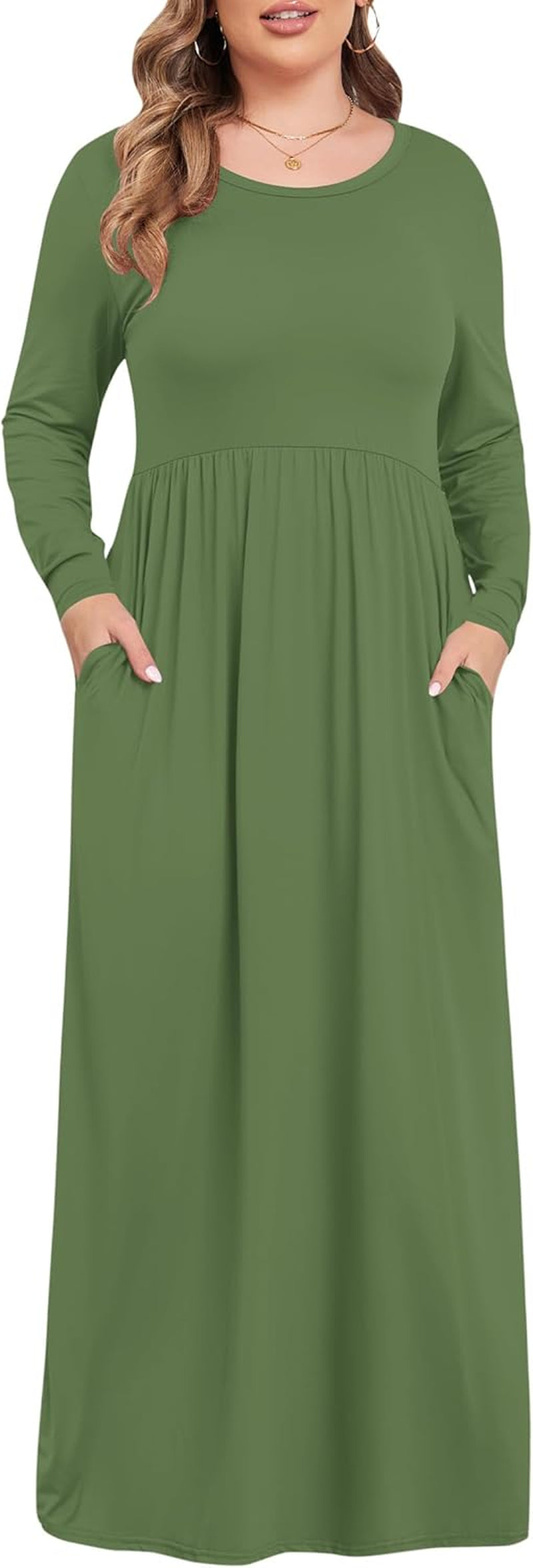 Women'S plus Size Maxi Dresses for Curvy Women Long Sleeve Casual Dress