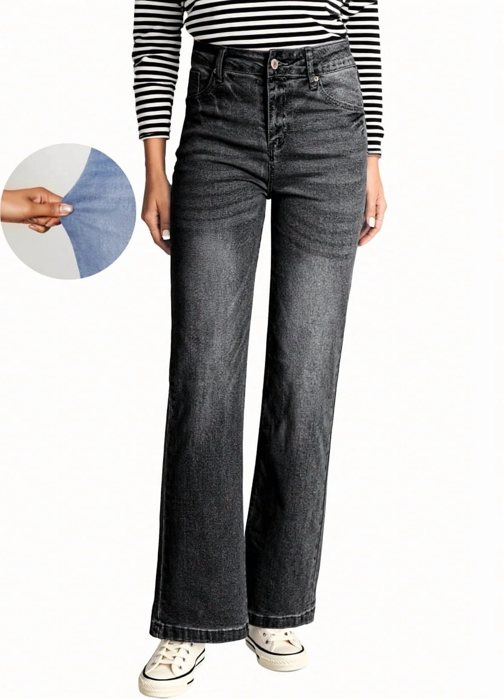 Wide Leg Jeans for Women Casual Loose Stretch Denim Pants Fashion Retro High Rise Wide-Leg Jean Trousers with Pockets US Size 4