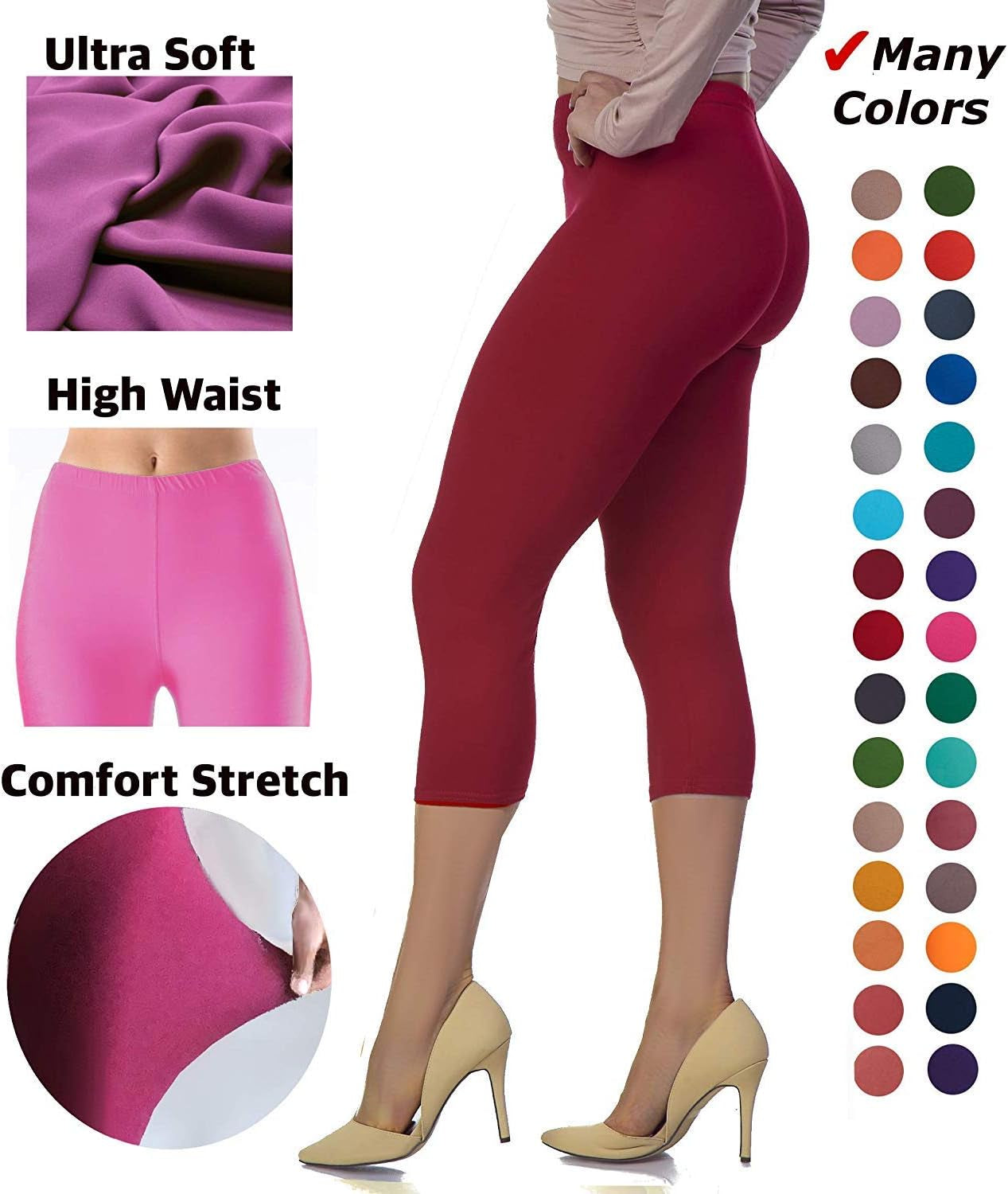 Lush Moda by Malvina Extra Soft Leggings - Variety of Colors -Plus Size - Deep Red