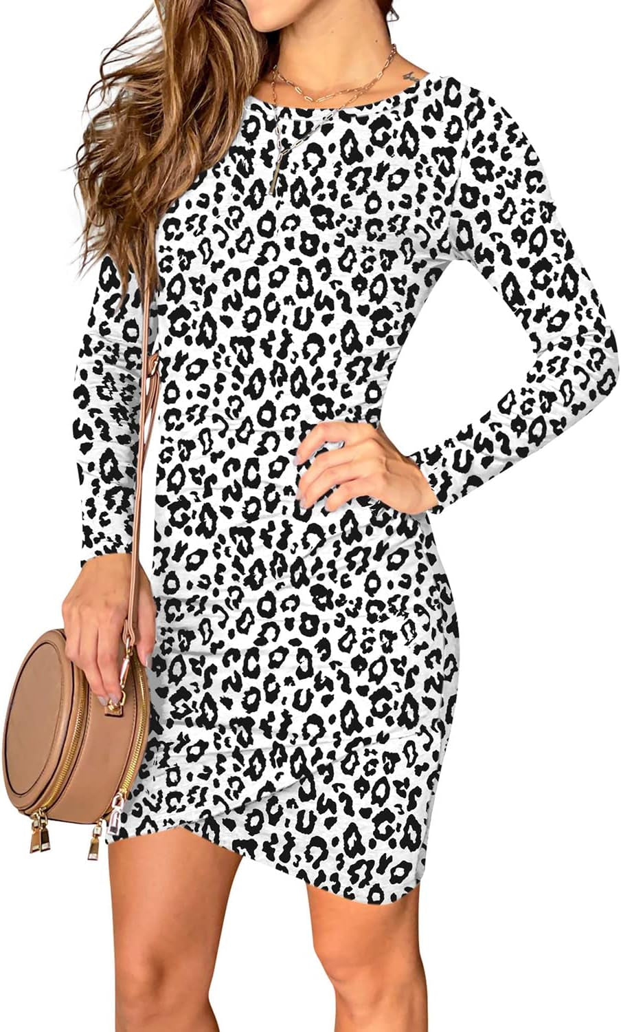 Women 2023 Long Sleeve Elegant Ruched Bodycon Wrap Casual Irregular Hem Short Dress