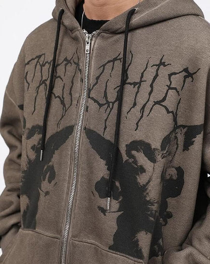 Women'S Y2K Hoodie Zip up Oversized Jacket Drawstring Long Sleeve Coat 90S E-Girl Vintage Baggy Graphic Sweatshirts Jacket