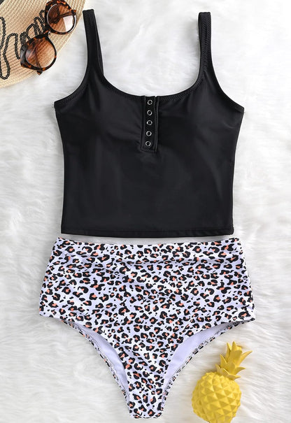 Women Sports Crop Tank Top Retro Bikini Set Athletic Two Piece Swimsuit High Waisted Bathing Suit Tummy Control Tankini Sets