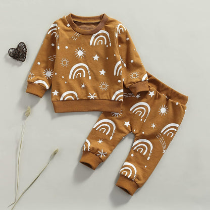 Newborn Baby Girl Long Sleeve Pullover Floral Sweatshirt Long Pant Outfits Autumn Winter Clothes (Rainbow, 6-12 Months)