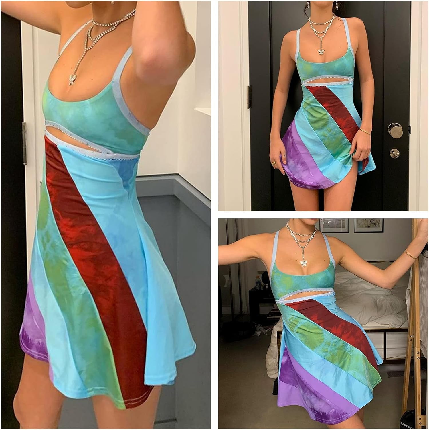 Women Sexy Halter Neck Bodycon Mini Dress Y2K Sleeveless Backless Dress Summer Club Party Sundress E-Girl Streetwear Colorful
