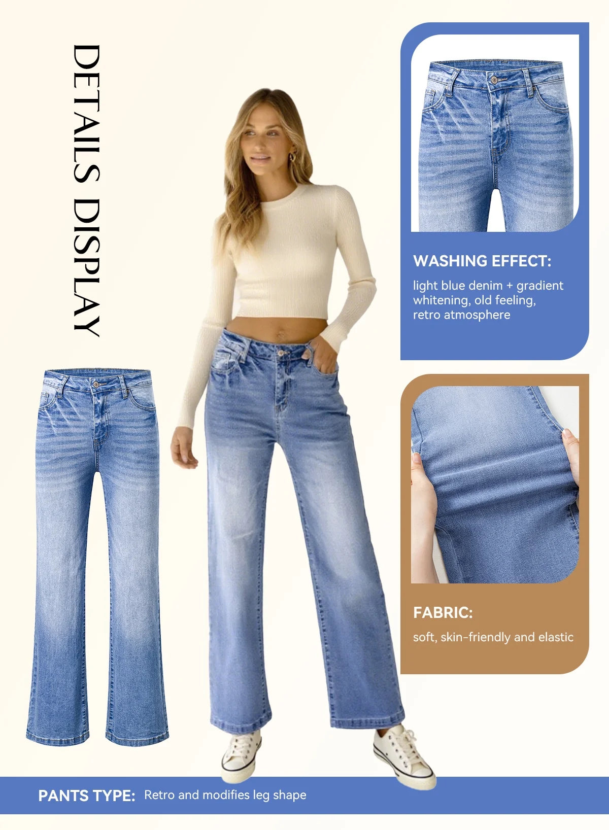 Wide Leg Jeans for Women Casual Loose Stretch Denim Pants Fashion Retro High Rise Wide-Leg Jean Trousers with Pockets US Size 4