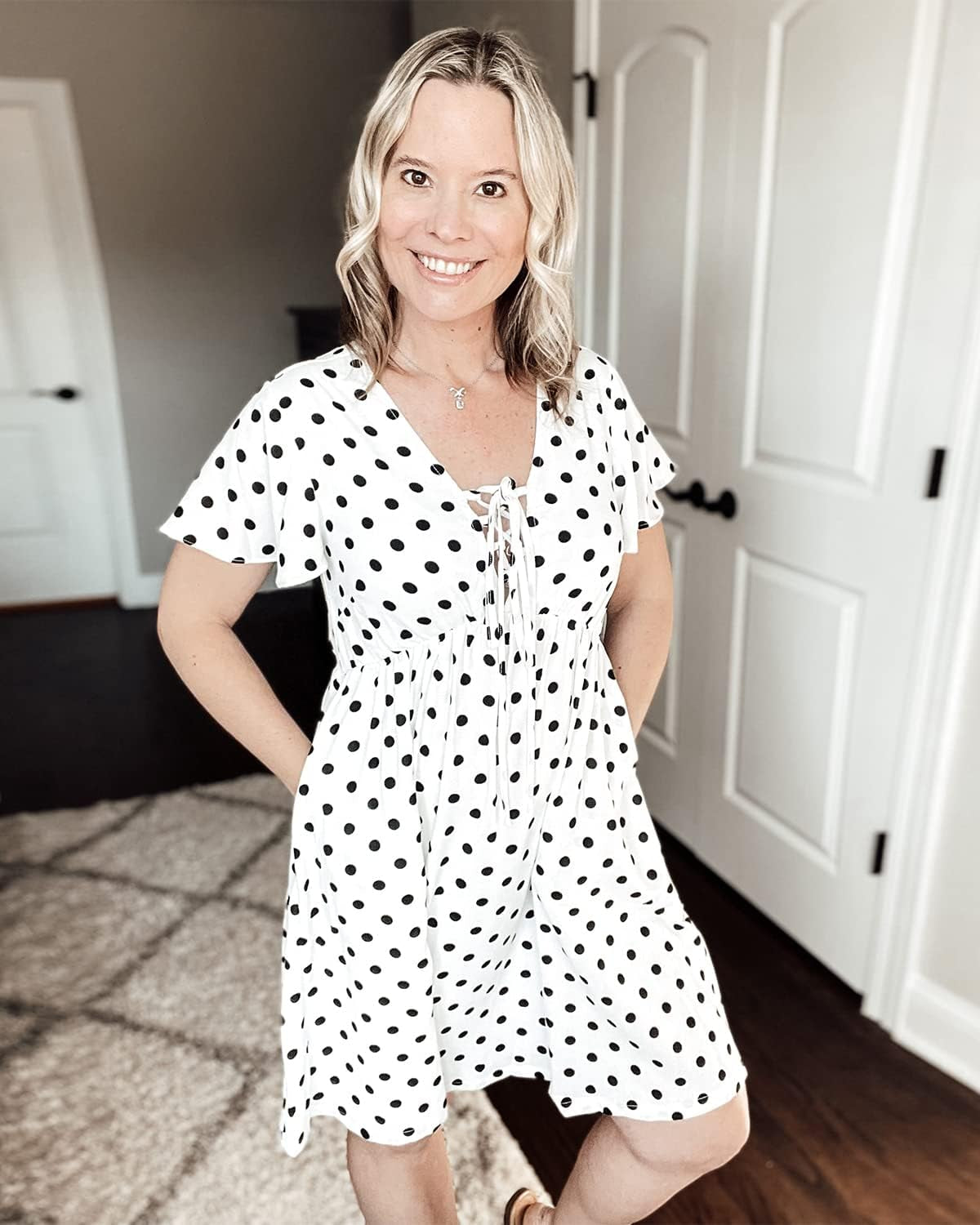 Women'S Summer Smocked Midi Dress Ditsy Floral Print Casual a Line Square Neck Short Puff Sleeve Dress