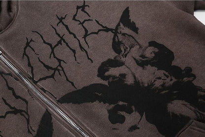 Women'S Y2K Hoodie Zip up Oversized Jacket Drawstring Long Sleeve Coat 90S E-Girl Vintage Baggy Graphic Sweatshirts Jacket