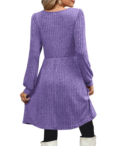 Dresses for Women Fall Square Neck Long Sleeve Knee Length Dress with Pockets