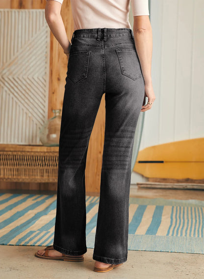 Wide Leg Jeans for Women Casual Loose Stretch Denim Pants Fashion Retro High Rise Wide-Leg Jean Trousers with Pockets US Size 4